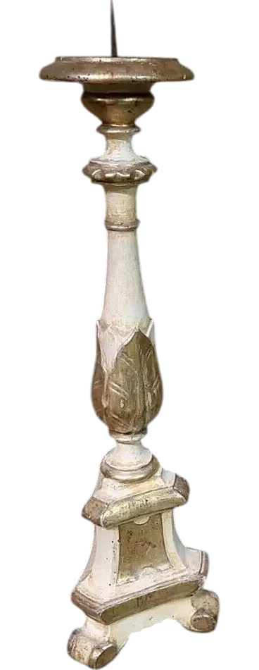 Wooden candlestick in gold and silver, 18th century