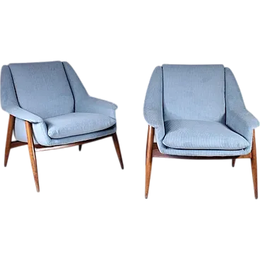 Coppia di poltrone Blu Mod. 854 di Walter Knoll per Cassina, anni '50