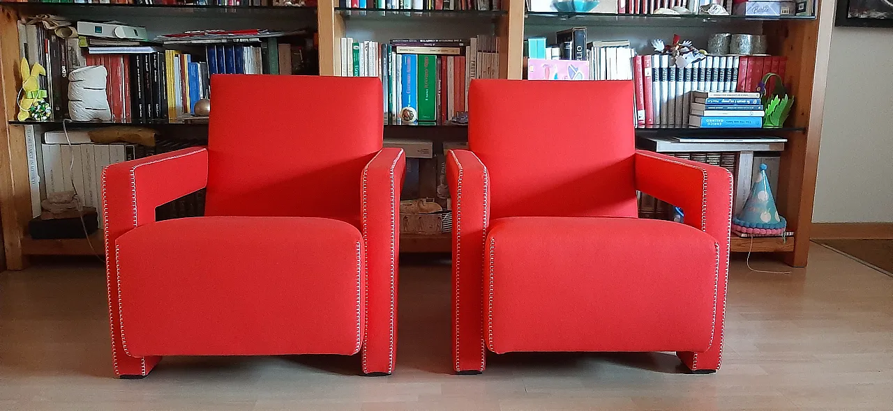 Pair of armchairs Utrecht by Cassina red wool, 2000 1