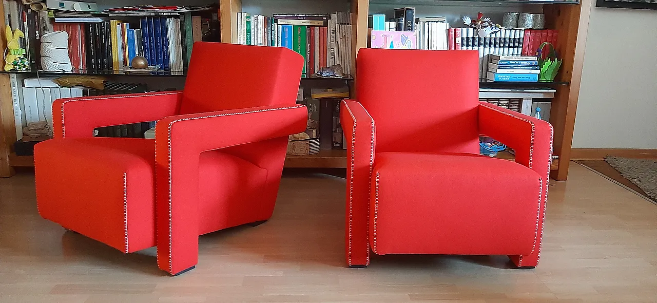 Pair of armchairs Utrecht by Cassina red wool, 2000 2