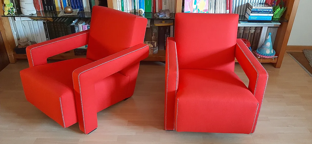 Pair of armchairs Utrecht by Cassina red wool, 2000 3