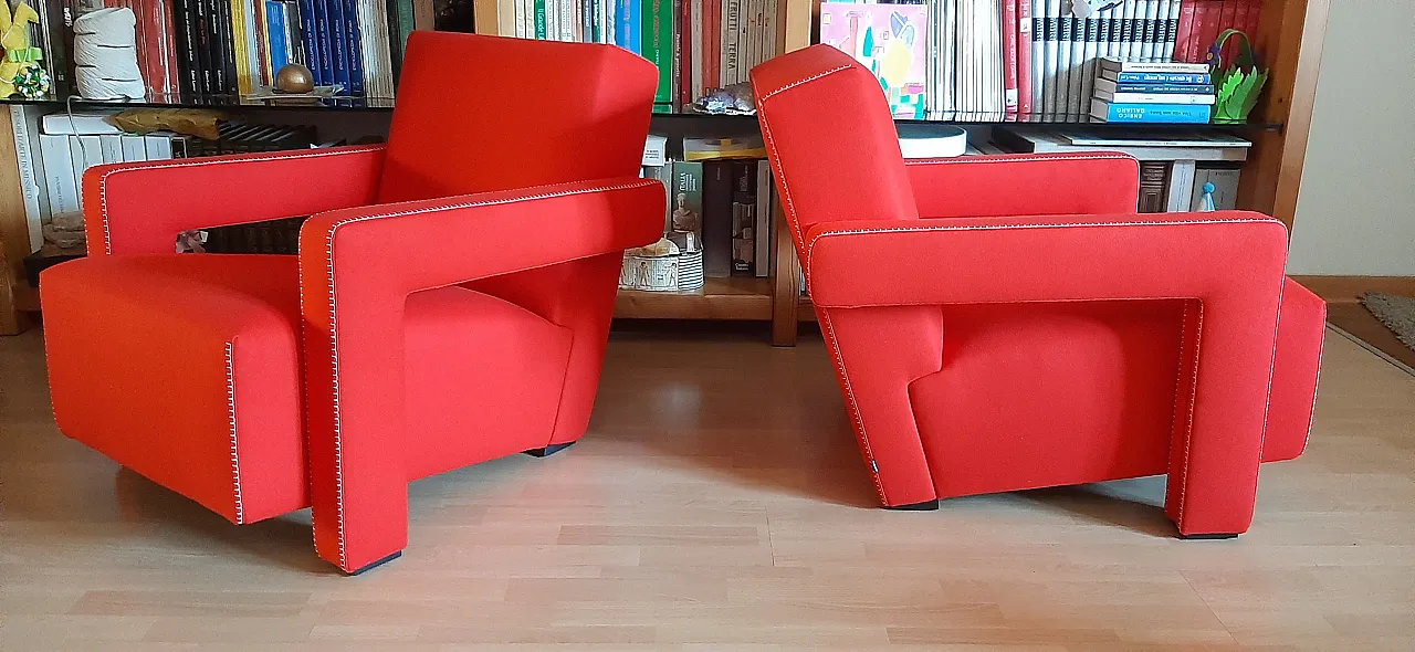 Pair of armchairs Utrecht by Cassina red wool, 2000 4