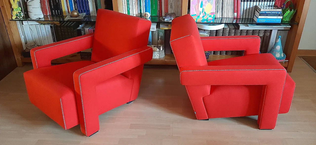 Pair of armchairs Utrecht by Cassina red wool, 2000 5