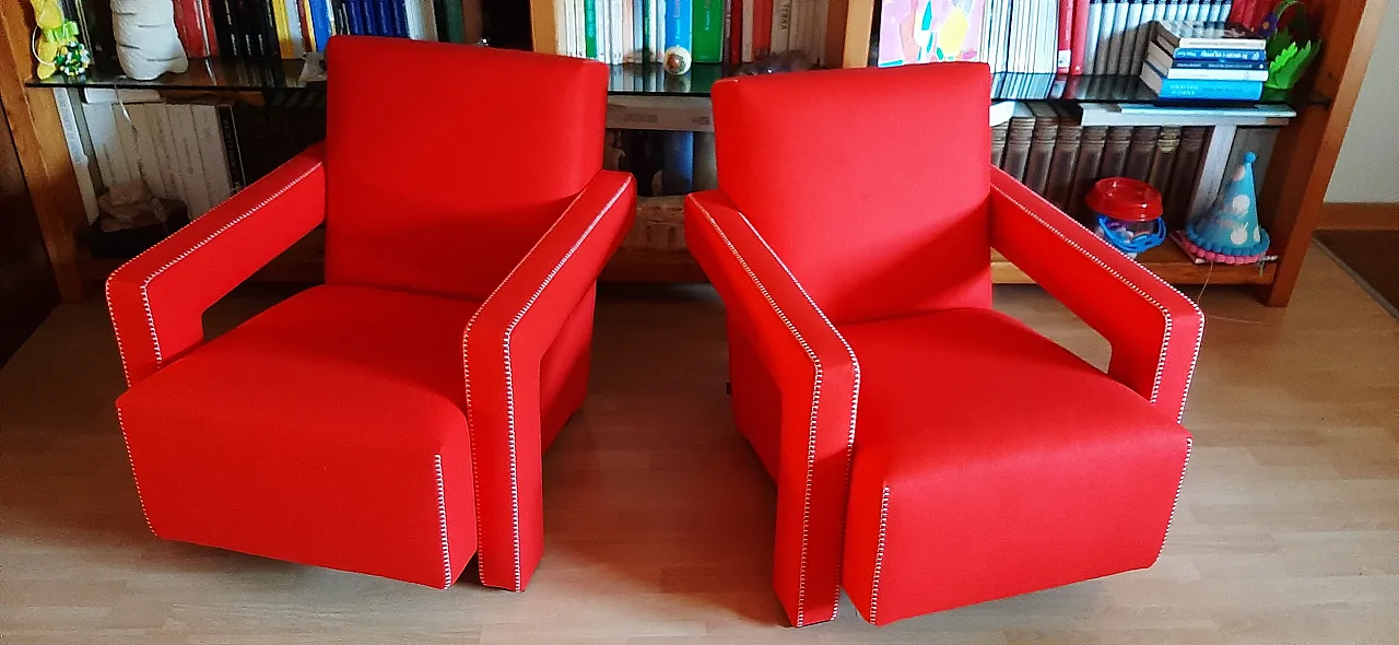 Pair of armchairs Utrecht by Cassina red wool, 2000 6