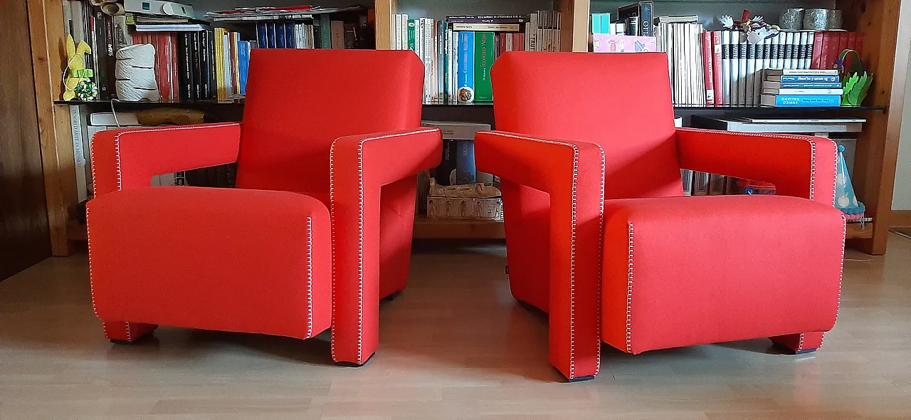 Pair of armchairs Utrecht by Cassina red wool, 2000 7