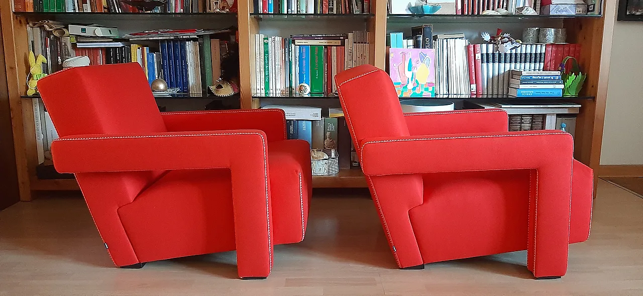 Pair of armchairs Utrecht by Cassina red wool, 2000 8