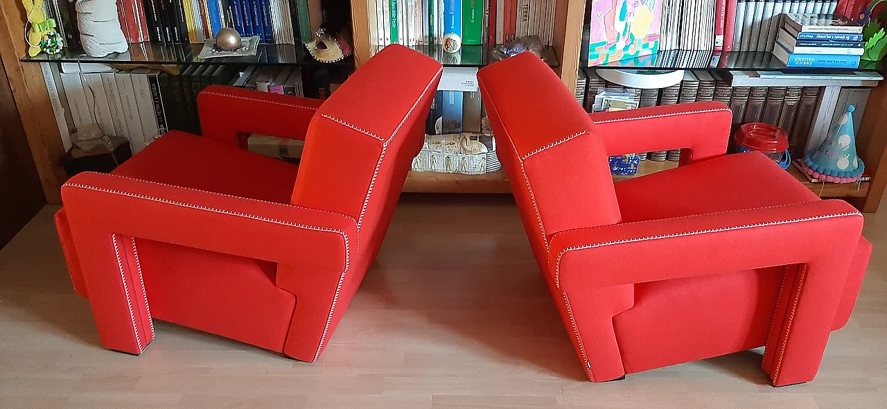 Pair of armchairs Utrecht by Cassina red wool, 2000 9