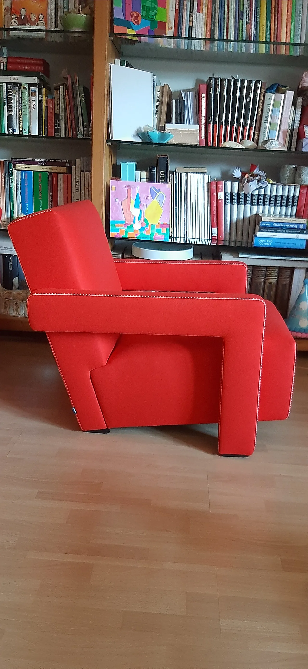 Pair of armchairs Utrecht by Cassina red wool, 2000 10