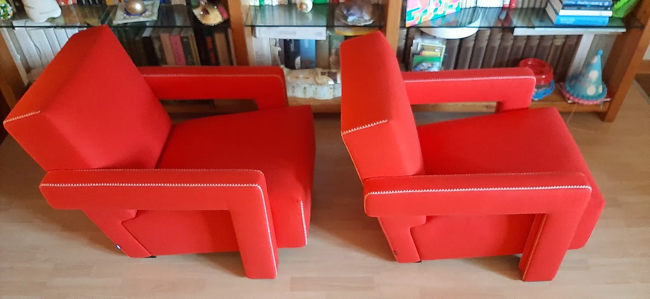 Pair of armchairs Utrecht by Cassina red wool, 2000 14