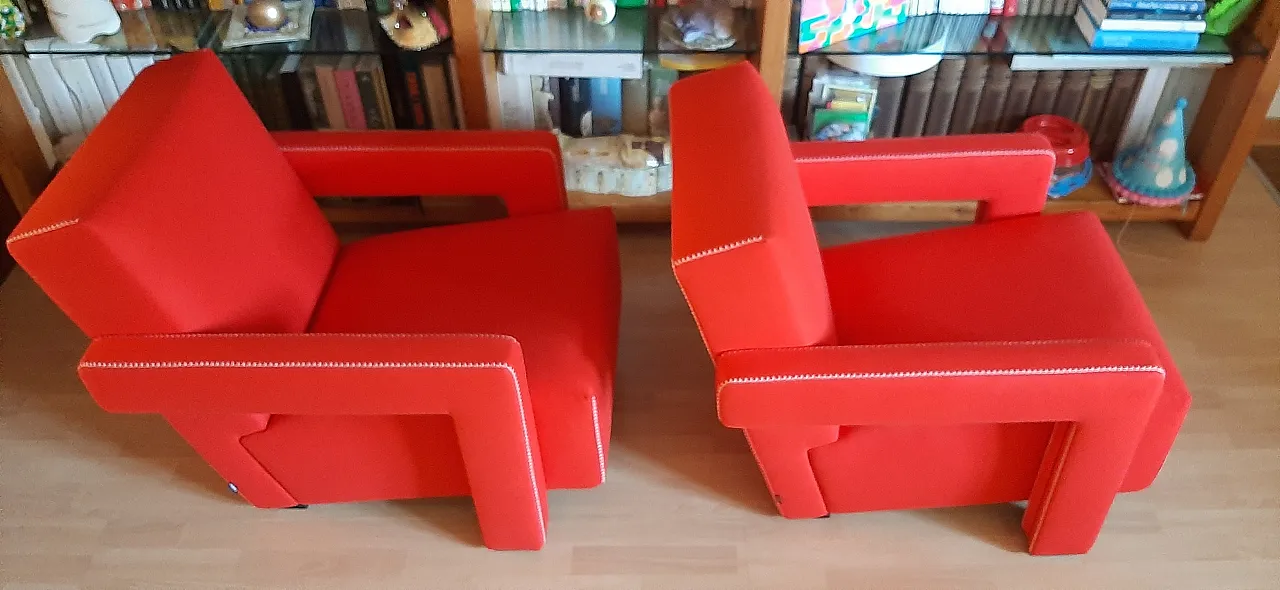 Pair of armchairs Utrecht by Cassina red wool, 2000 15