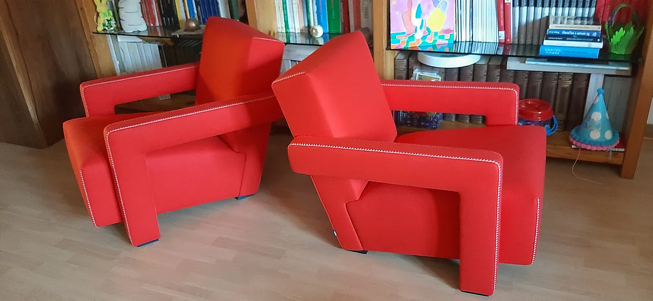 Pair of armchairs Utrecht by Cassina red wool, 2000 16