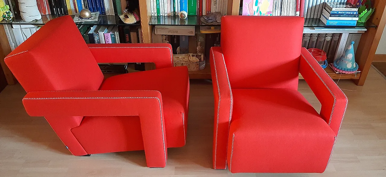 Pair of armchairs Utrecht by Cassina red wool, 2000 17