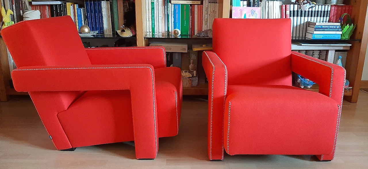 Pair of armchairs Utrecht by Cassina red wool, 2000 18