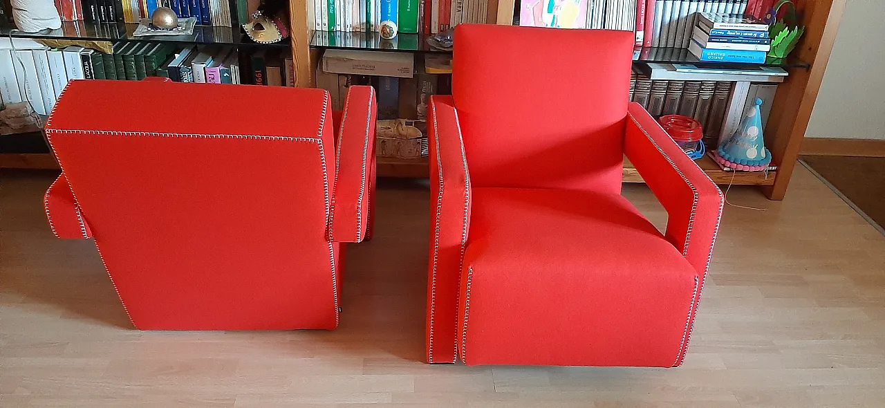 Pair of armchairs Utrecht by Cassina red wool, 2000 19