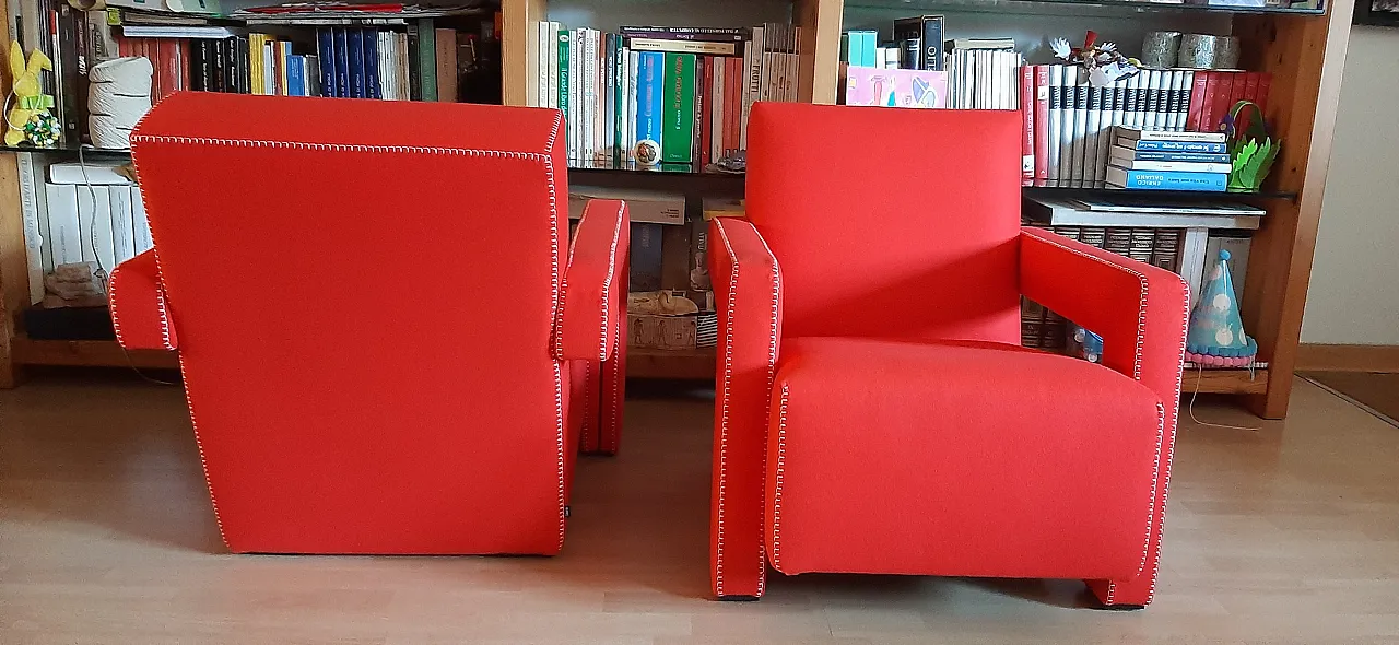 Pair of armchairs Utrecht by Cassina red wool, 2000 20