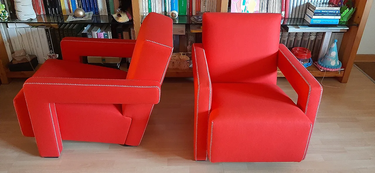 Pair of armchairs Utrecht by Cassina red wool, 2000 21