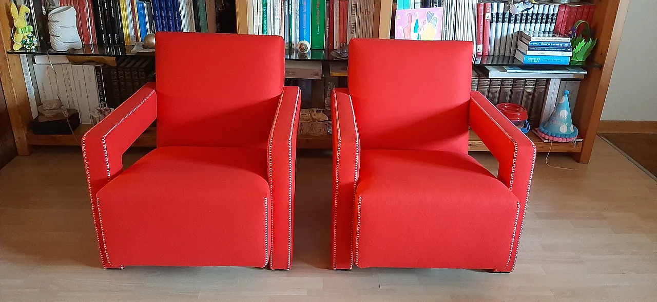 Pair of armchairs Utrecht by Cassina red wool, 2000 22