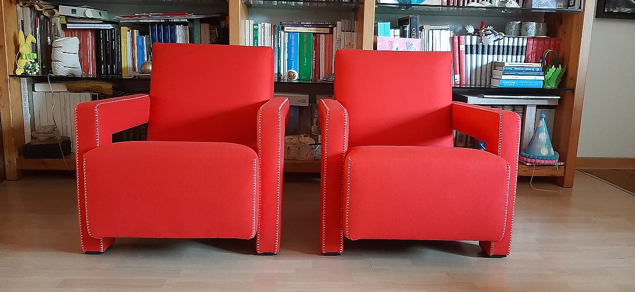 Pair of armchairs Utrecht by Cassina red wool, 2000 23