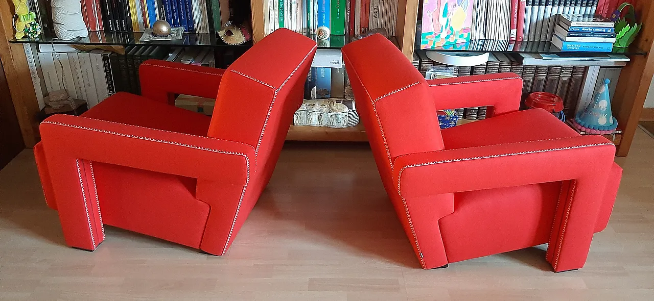 Pair of armchairs Utrecht by Cassina red wool, 2000 24