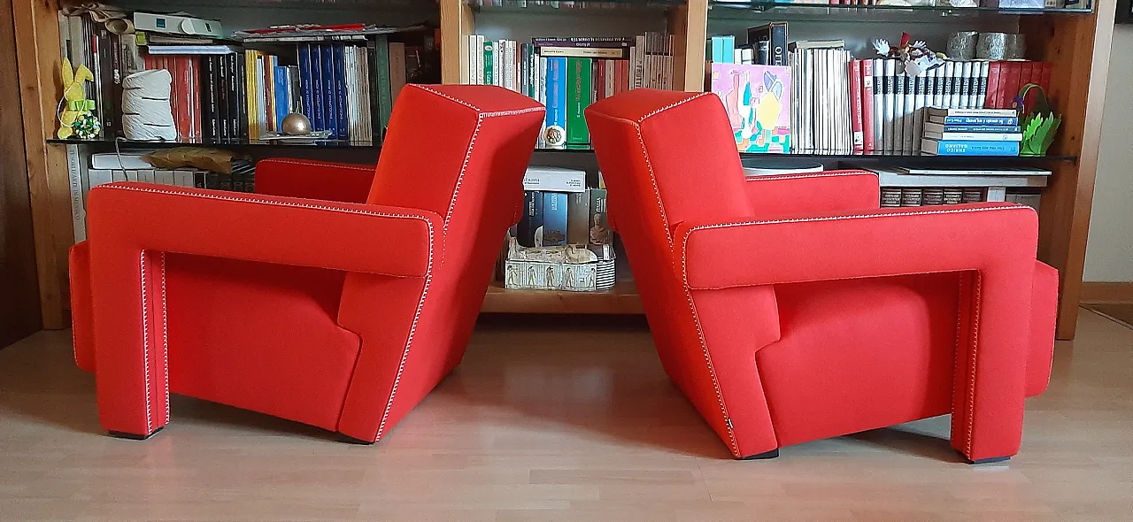 Pair of armchairs Utrecht by Cassina red wool, 2000 25