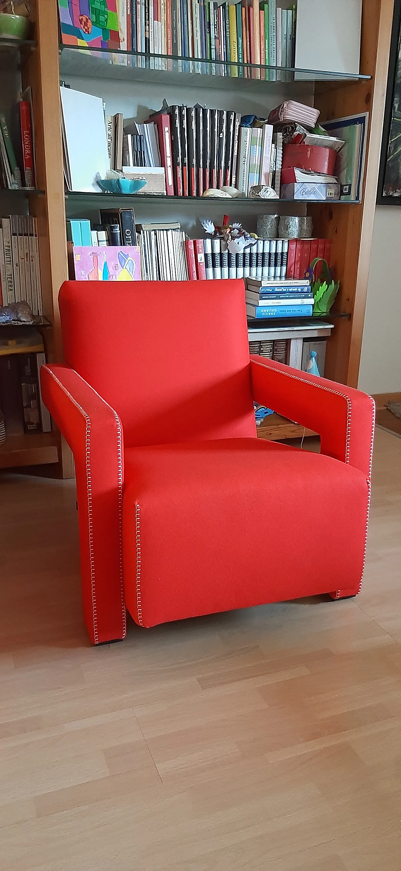 Cassina 637 Utrecht armchair in red wool, 2000 4