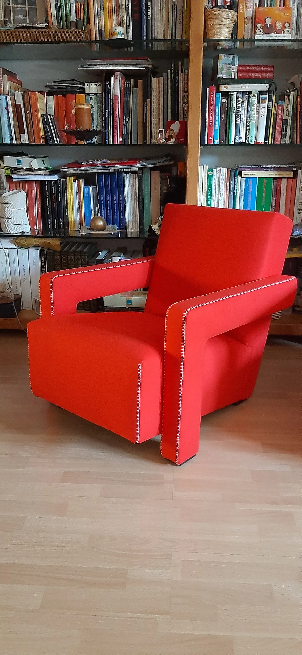 Cassina 637 Utrecht armchair in red wool, 2000 5