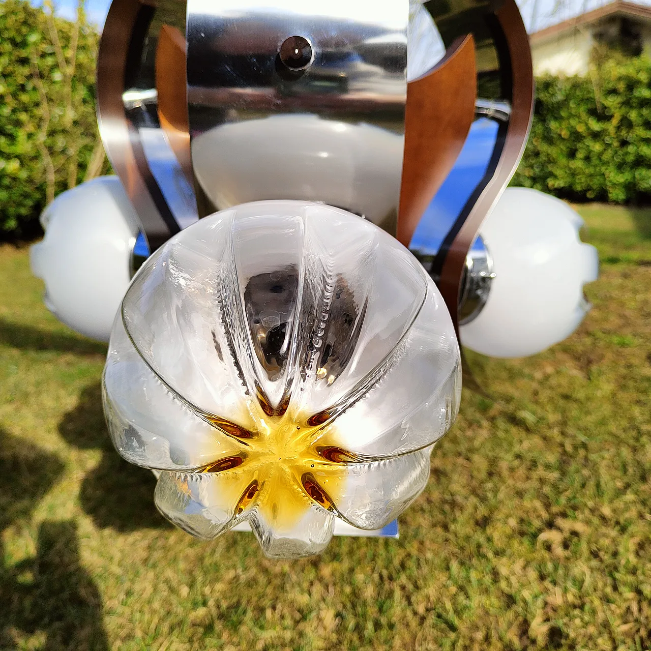 Space age chandelier in steel e Murano glass by Mazzega, 1970 2