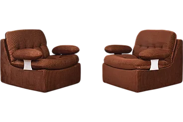 Mid-Century German Corduroy Lounge Chairs, Set of 2