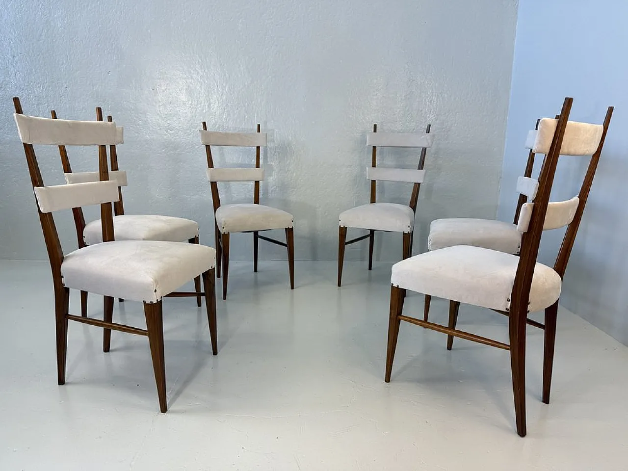 Design Chairs in Wood and Fabric attributed to Giò Ponti, 1950s, Set of 6 1