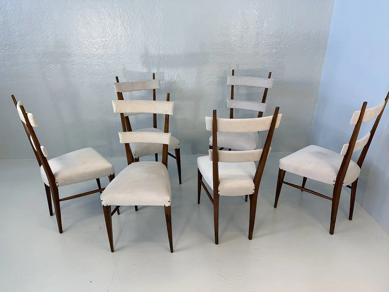 Design Chairs in Wood and Fabric attributed to Giò Ponti, 1950s, Set of 6 2