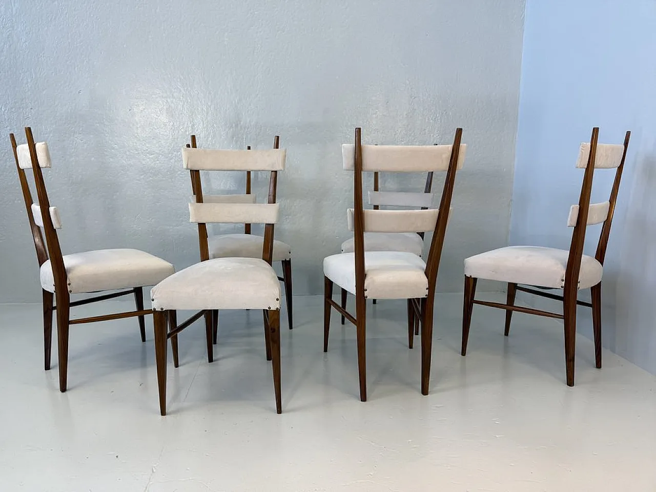 Design Chairs in Wood and Fabric attributed to Giò Ponti, 1950s, Set of 6 3