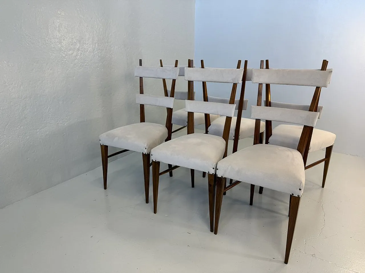 Design Chairs in Wood and Fabric attributed to Giò Ponti, 1950s, Set of 6 4