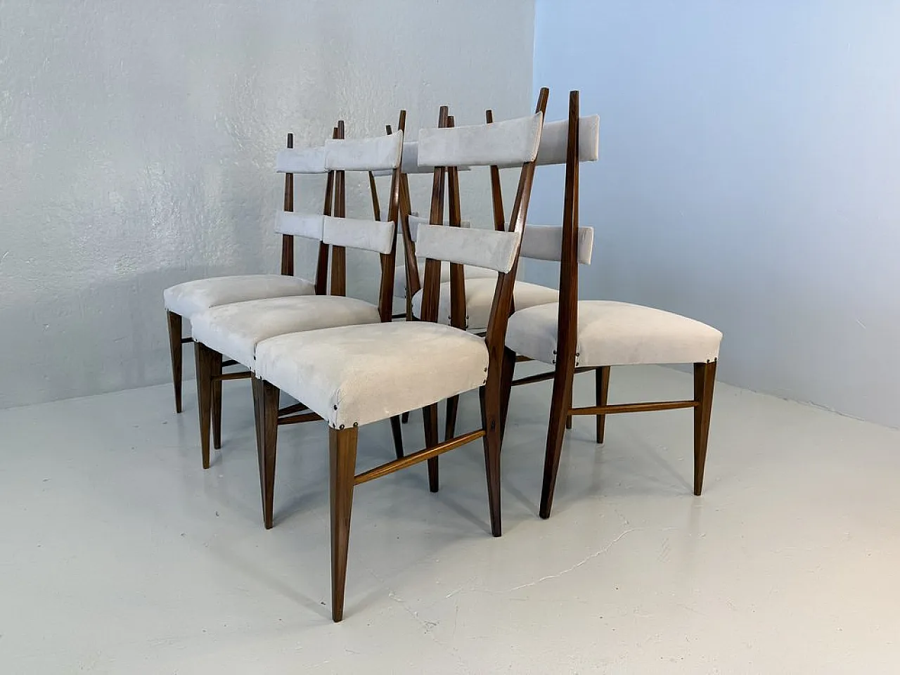 Design Chairs in Wood and Fabric attributed to Giò Ponti, 1950s, Set of 6 5