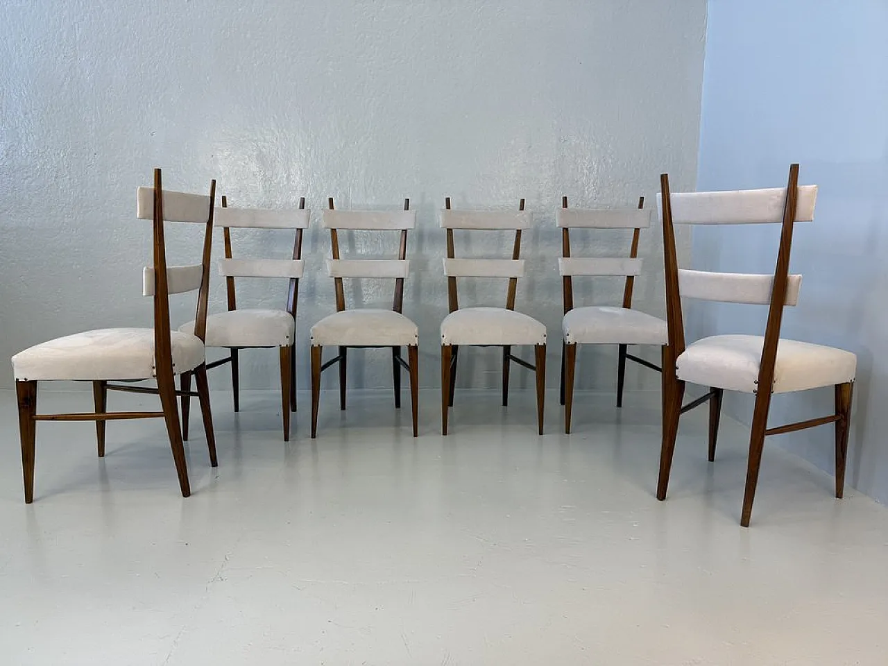 Design Chairs in Wood and Fabric attributed to Giò Ponti, 1950s, Set of 6 6