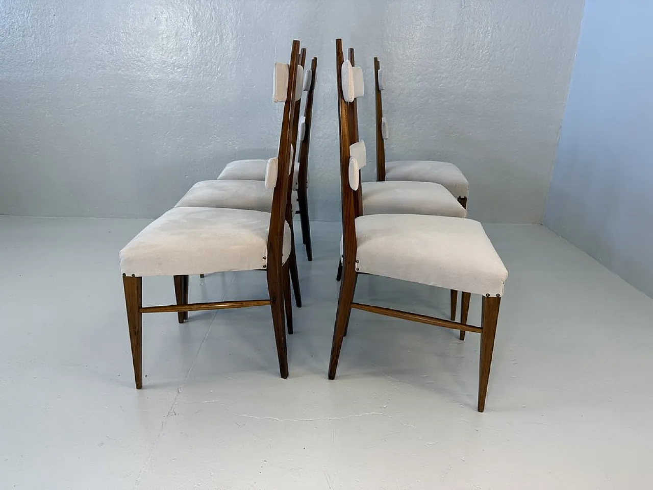 Design Chairs in Wood and Fabric attributed to Giò Ponti, 1950s, Set of 6 7