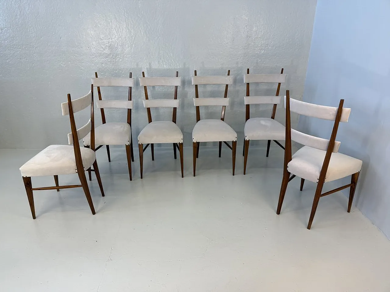 Design Chairs in Wood and Fabric attributed to Giò Ponti, 1950s, Set of 6 8