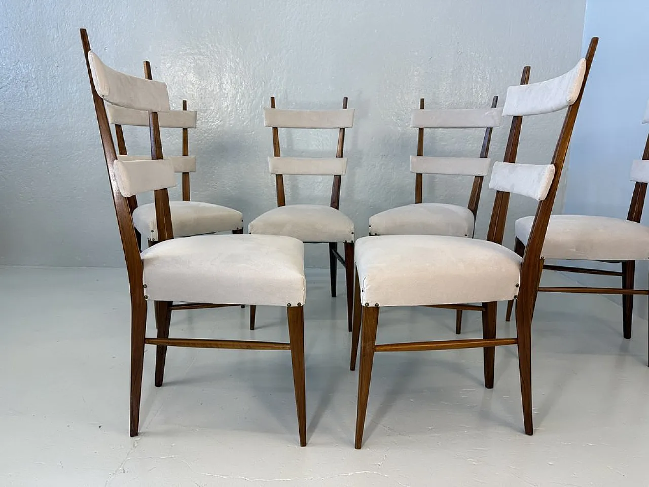 Design Chairs in Wood and Fabric attributed to Giò Ponti, 1950s, Set of 6 11