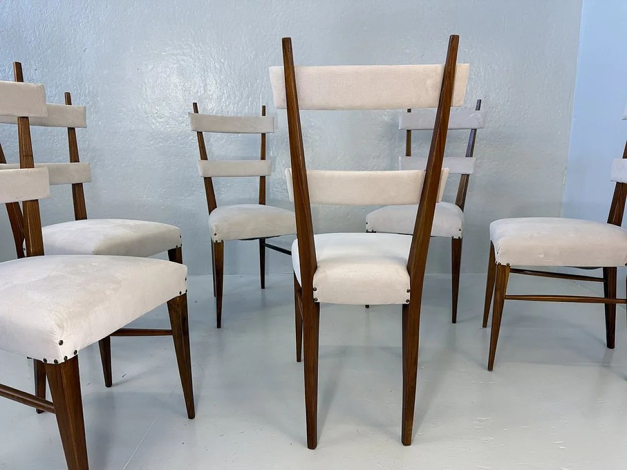 Design Chairs in Wood and Fabric attributed to Giò Ponti, 1950s, Set of 6 12