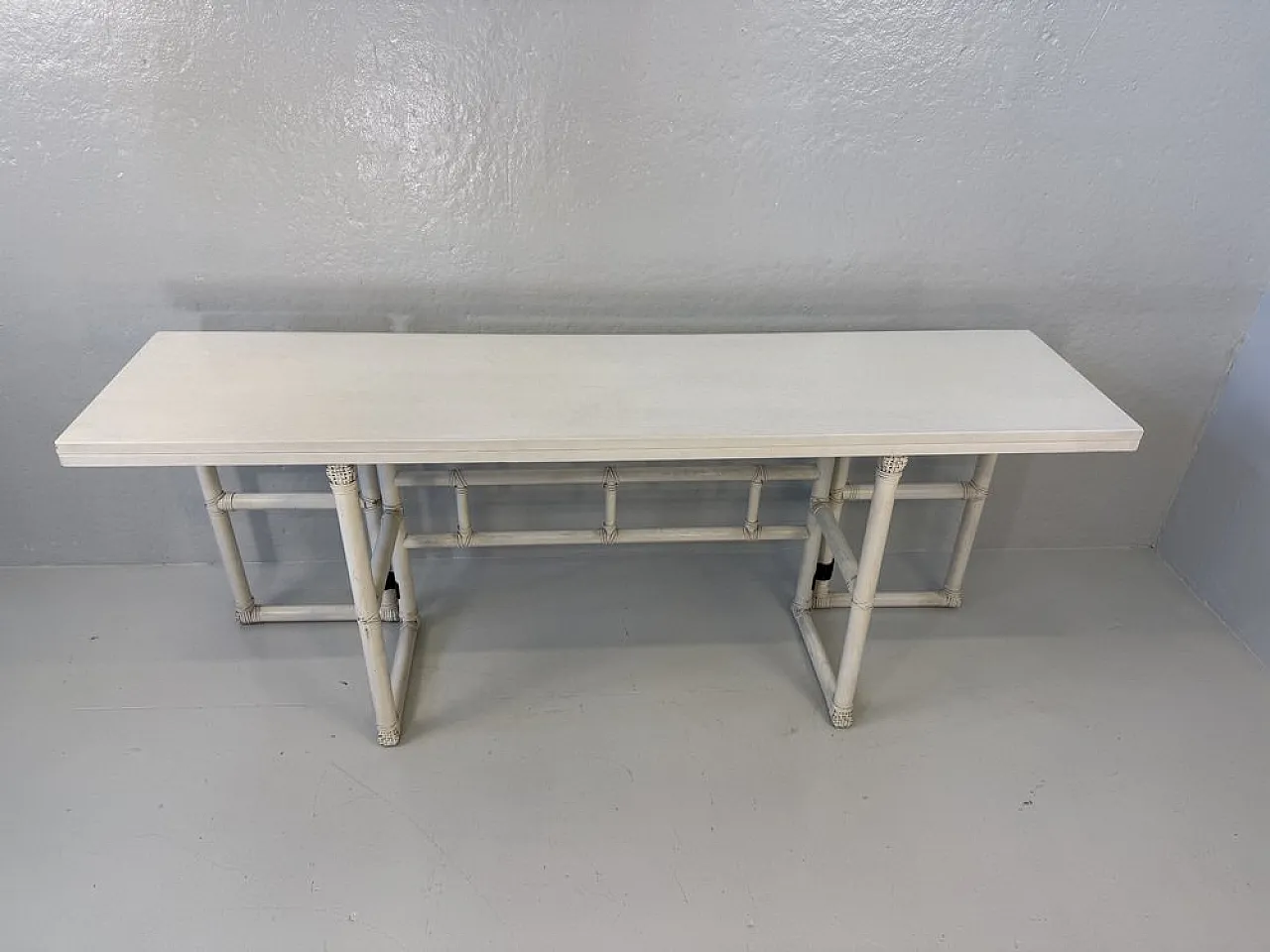 Console Table in White Lacquered Wood and Leather from McGuire, 1970s 1