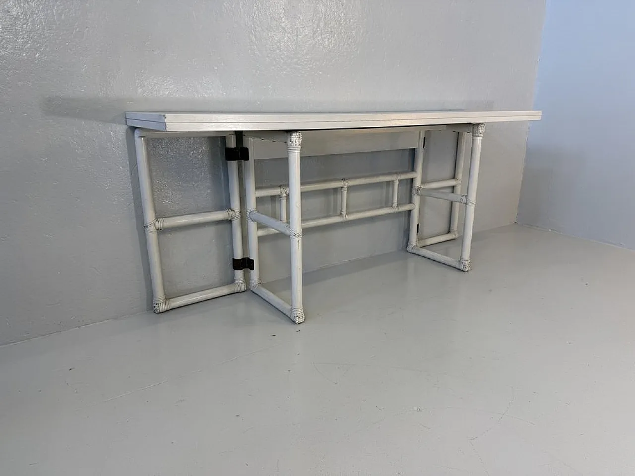 Console Table in White Lacquered Wood and Leather from McGuire, 1970s 3