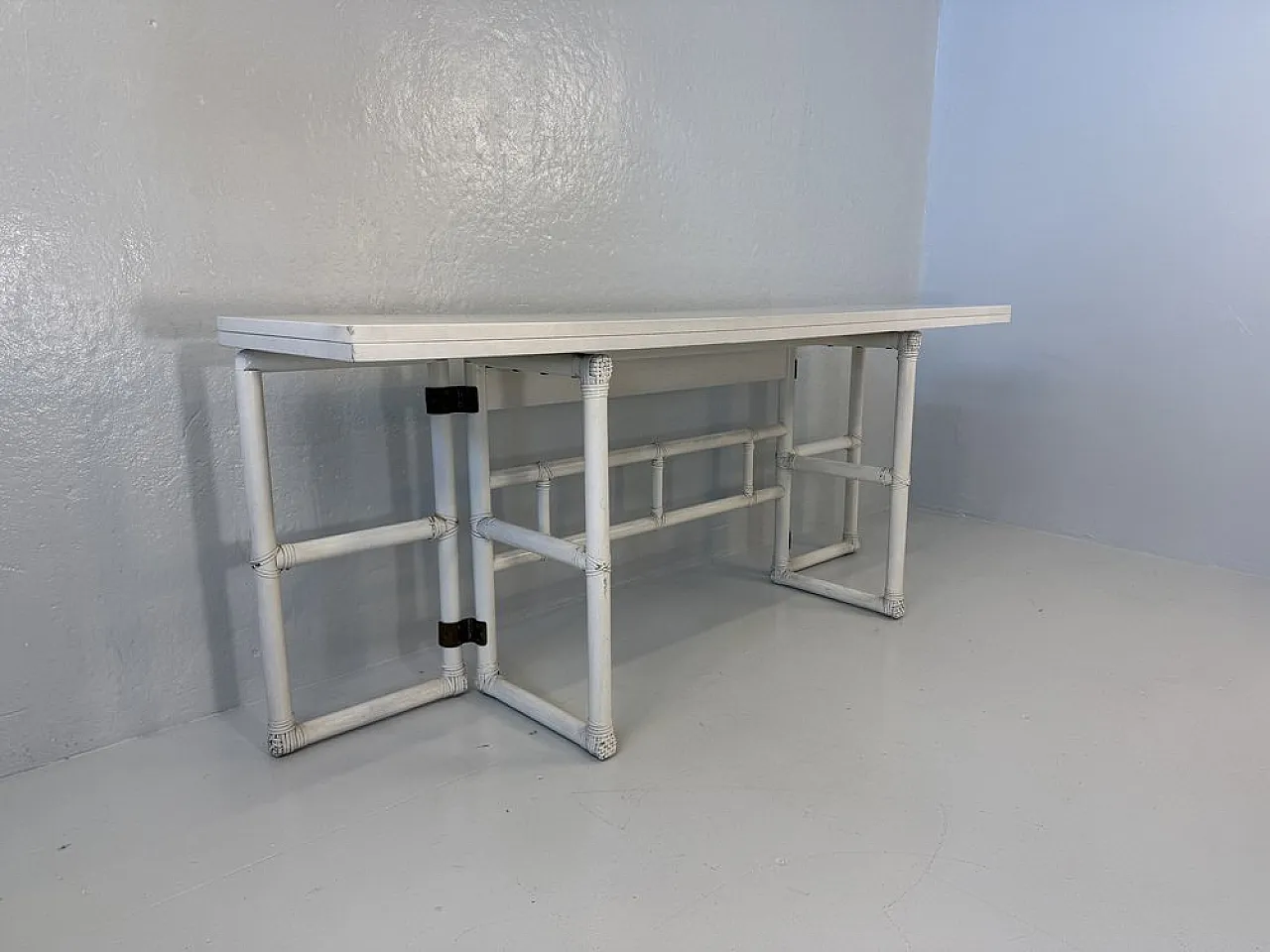 Console Table in White Lacquered Wood and Leather from McGuire, 1970s 10