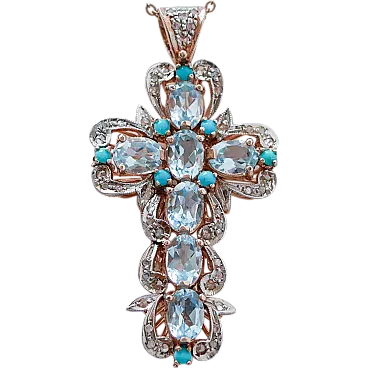 Gold and silver pendant with topaz, turquoise and diamonds, 1960s