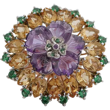 Ring with amethyst, spinel, topaz, rose gold and silver, 1950s