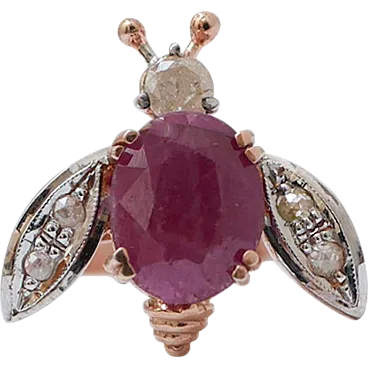 Ruby, diamond, rose gold and silver ring, 1960s