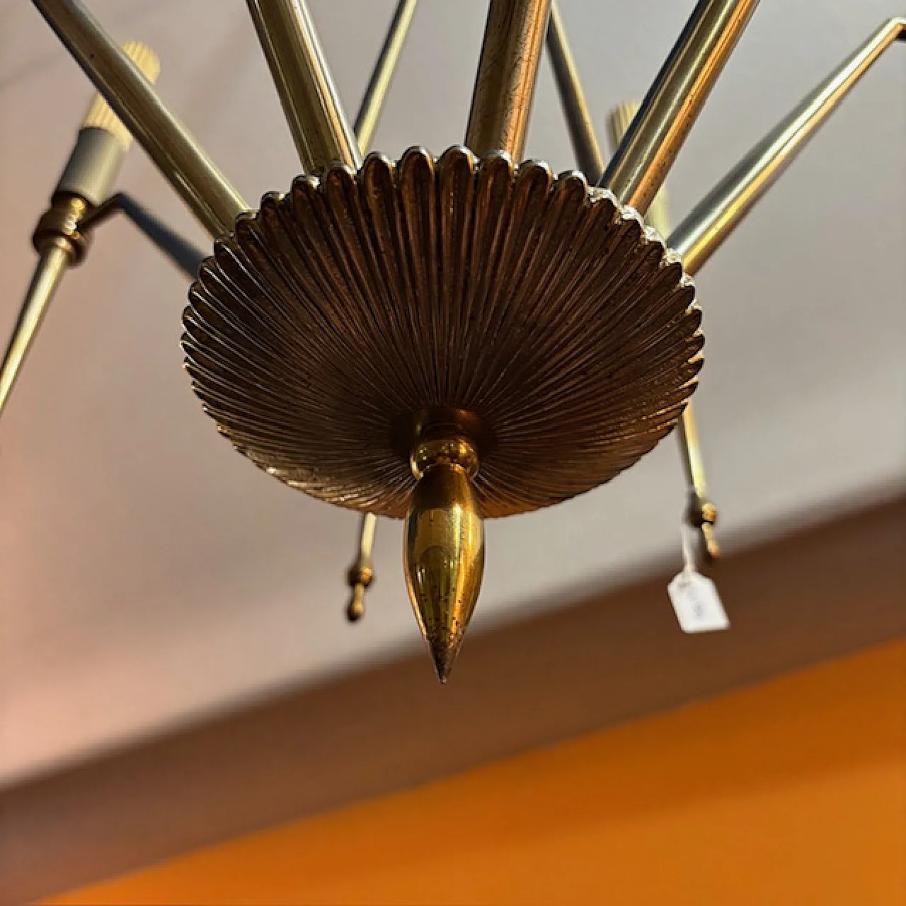 Brass 8 lights chandelier with modern lights, 1950s 2