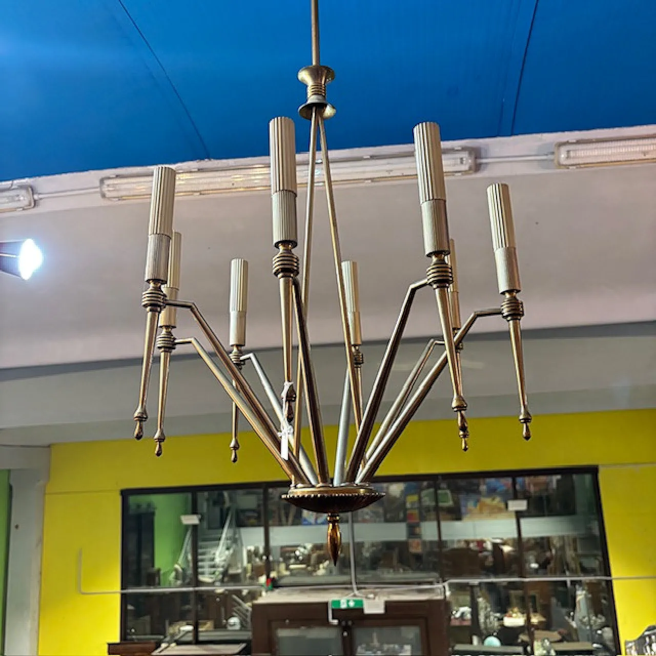 Brass 8 lights chandelier with modern lights, 1950s 13