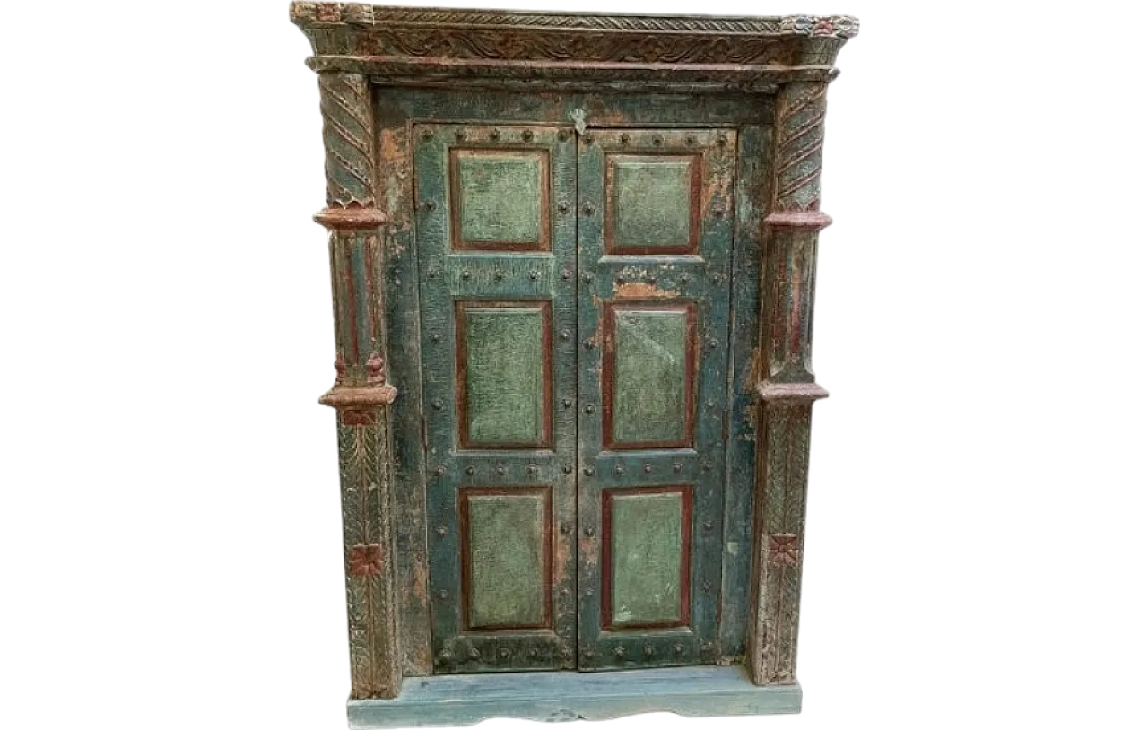 Indian teakwood wardrobe with columns and temple doors, 20th century 22