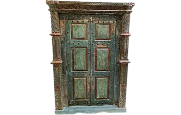 Indian teakwood wardrobe with columns and temple doors, 20th century