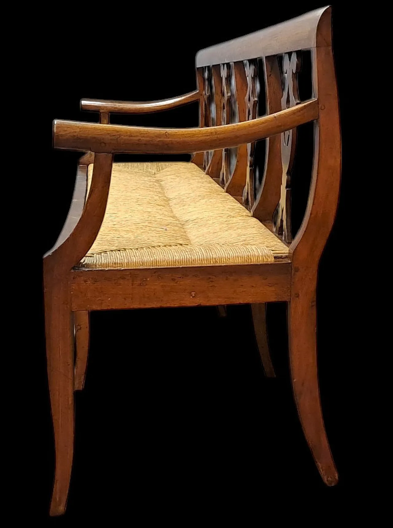 Large Emilian walnut bench with straw seat, 19th century 6