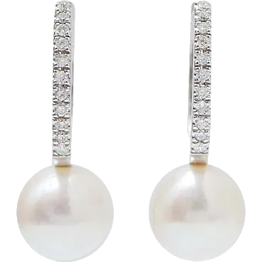 Modern earrings with pearls, diamonds and white gold, 2000s